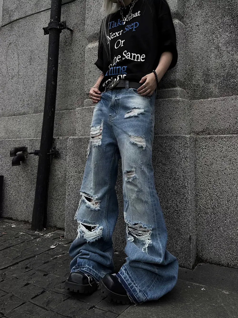 Flared Stacked Whisker-Fade Jeans