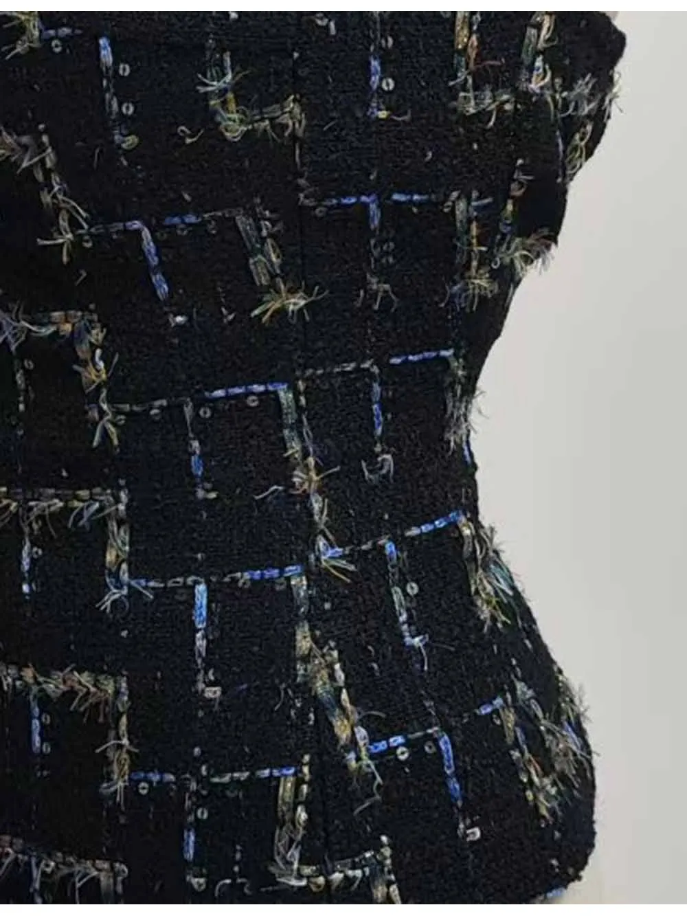 Tweed Checked Pattern Color Block Tube Top