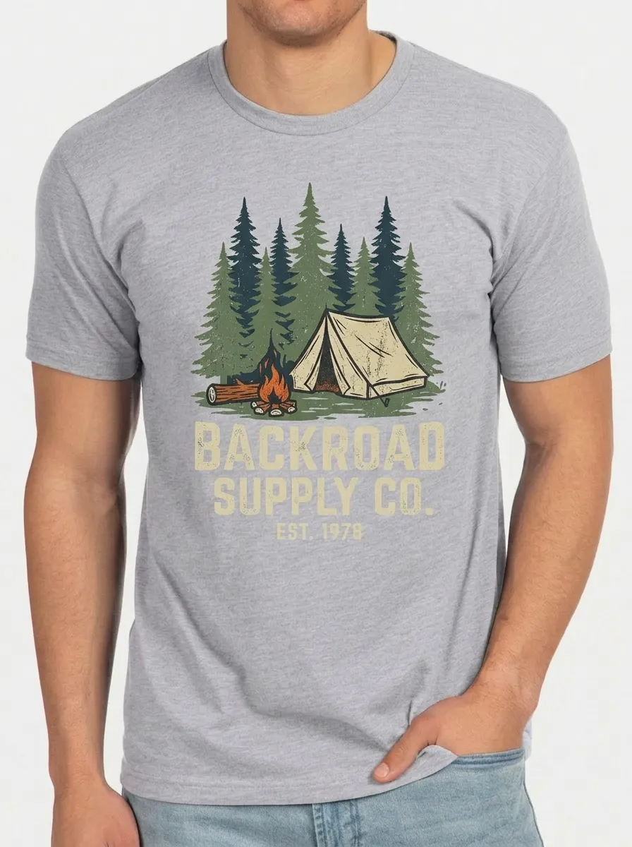 Men's Camping Lover Forest Tent Campfire Printed T-shirt