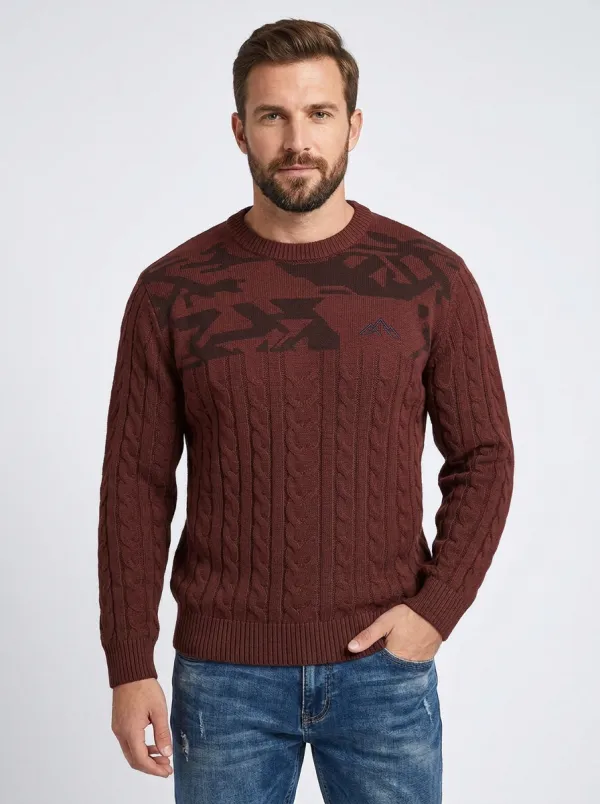Men's Olive Green Outdoor Mountain Pattern Knit Sweater