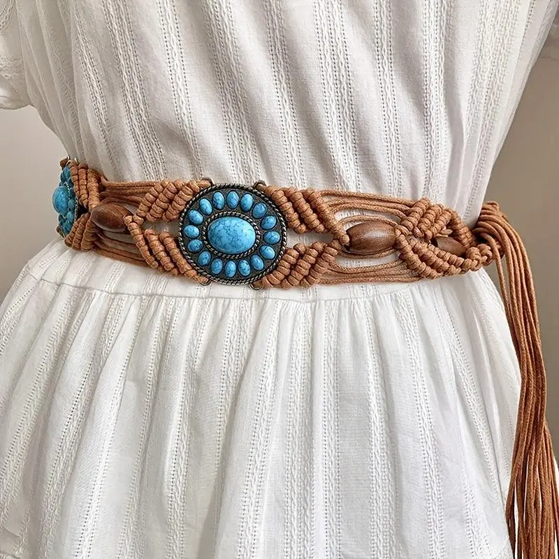 Women's Braided Woven Retro Waist Belt