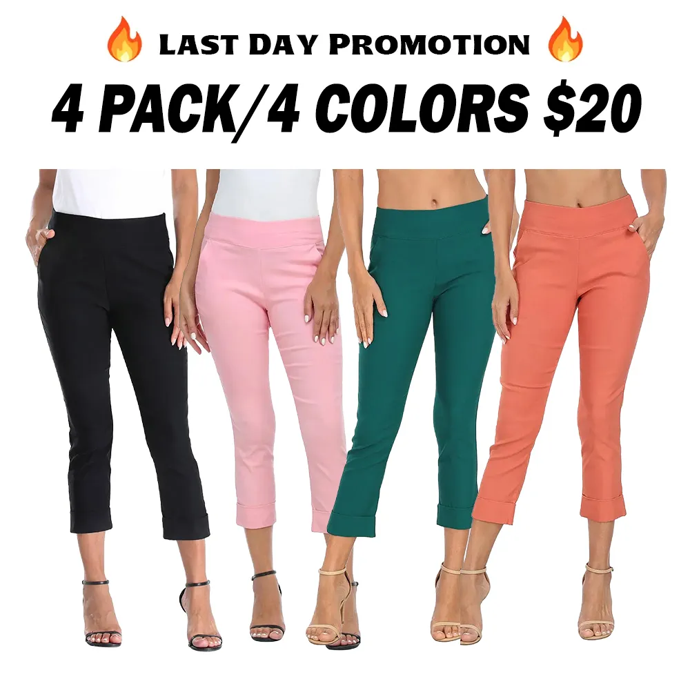 Women's Pull-On Capri Pants Stretch Straight Leg Trouser