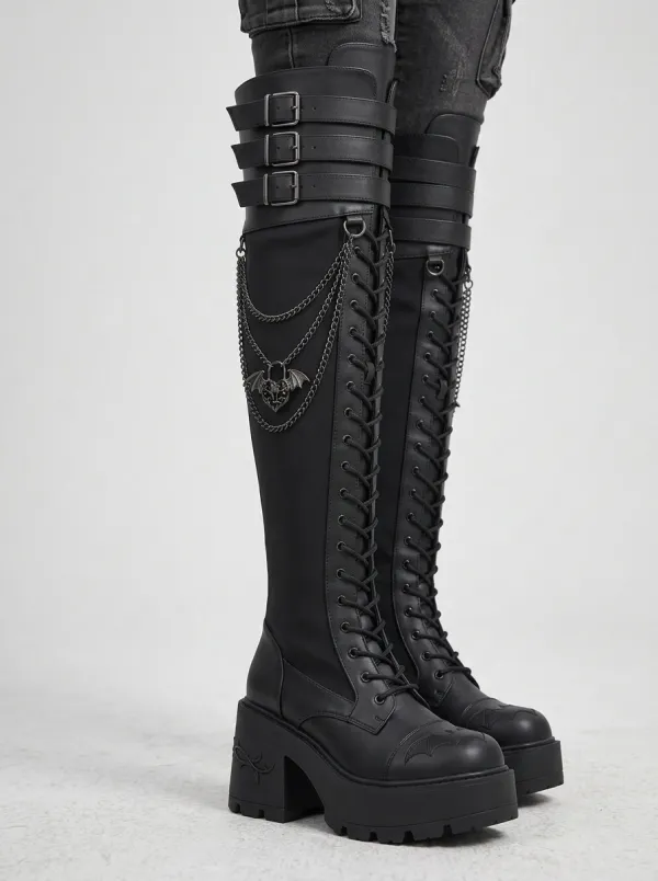 Gothic Revival Bat Lace Lace-Up Night Look Women's Gothic Platform Boots