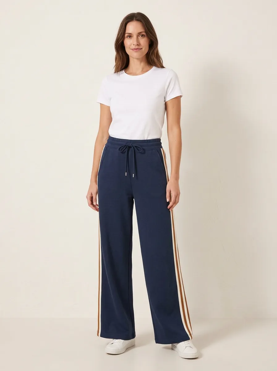 Women's Mid-Rise Drawstring Side-Pocket Wide-Leg Sweatpants