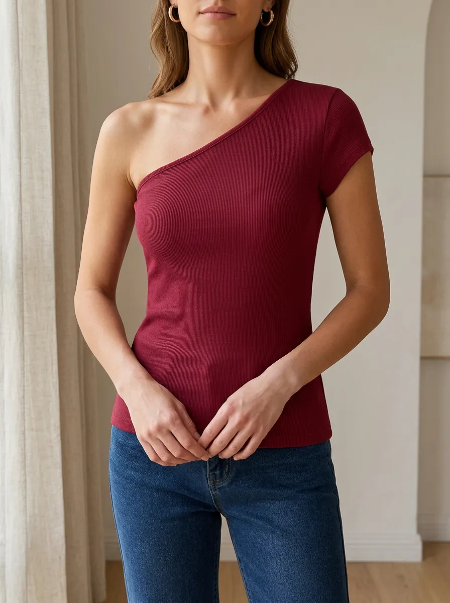 Women's Modern Ribbed Off-Shoulder Fitted Off-Shoulder Top