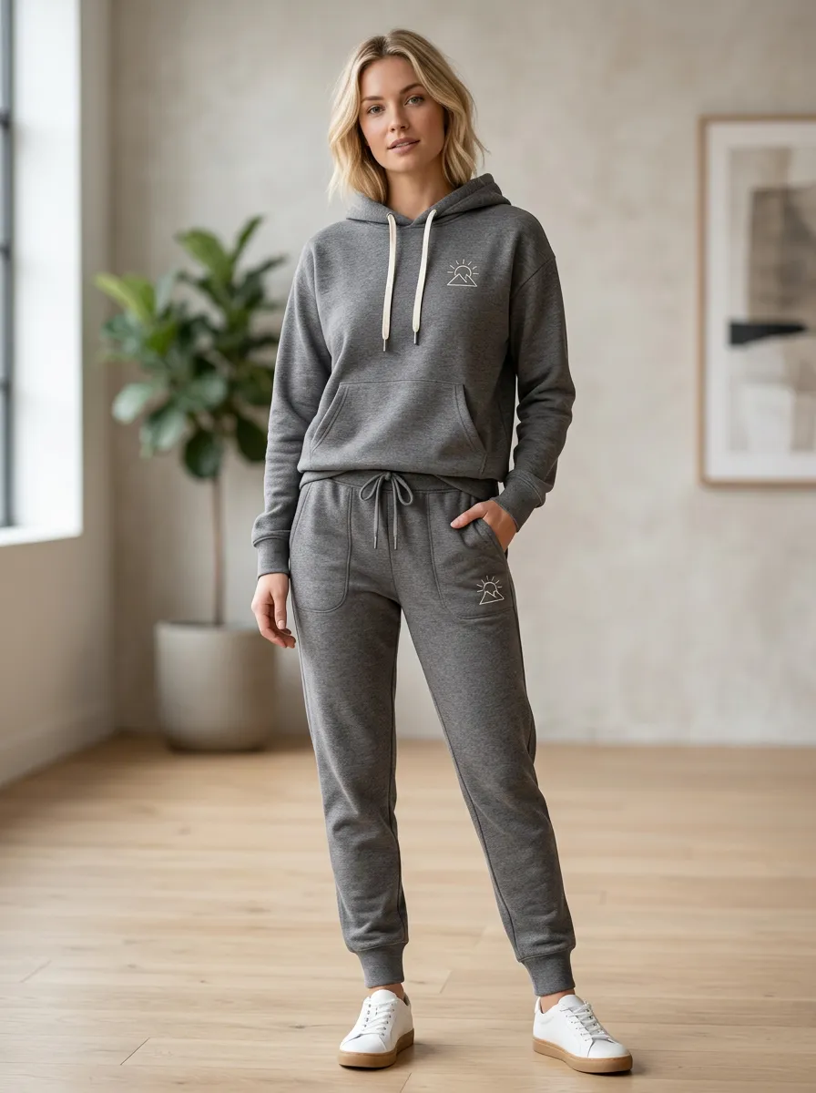Women's Outdoor Hiking Mountain Sun Printed Hoodie Jogger Set