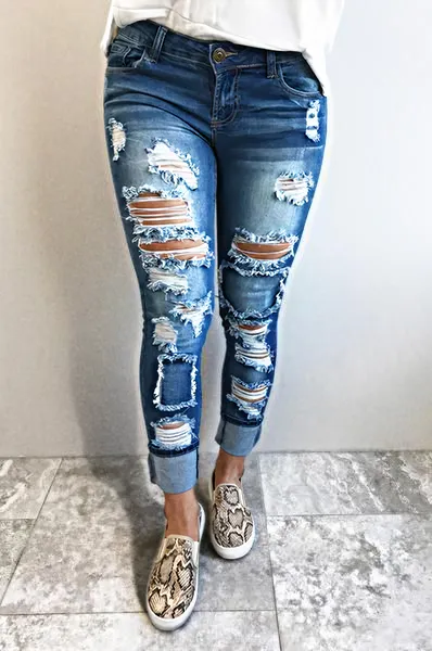 Ripped Low Waist Skinny Jeans