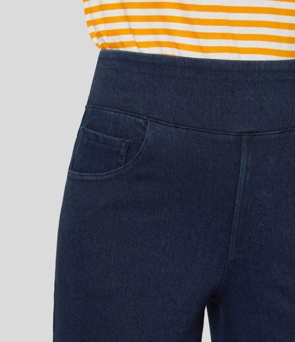 Magic High Waisted Multiple Pockets Wide Leg Stretchy Knit Casual Thermal Jeans