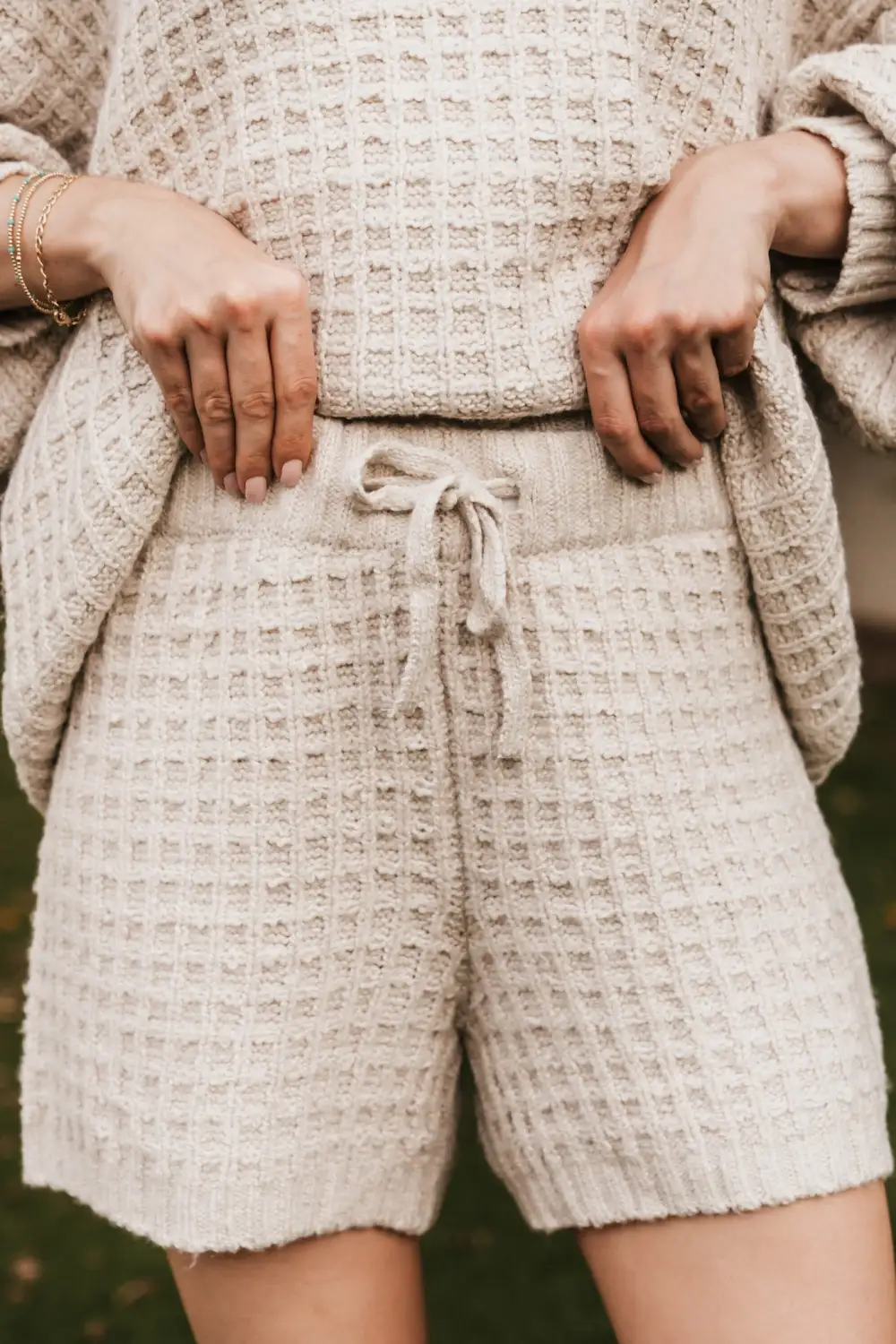 Waffle Knit Drawstring Shorts
