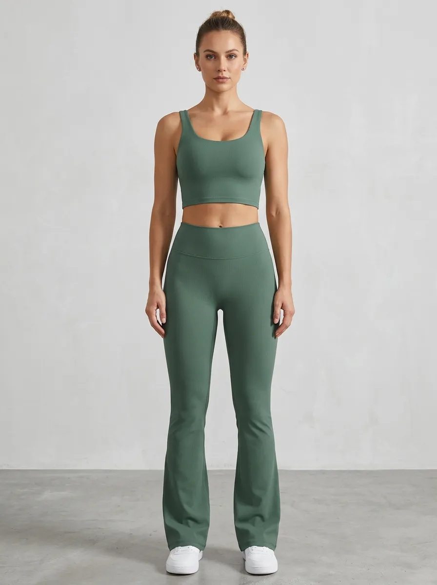 Ribbed Flared-Leg Women's Tank Top Flare Pants Active Set