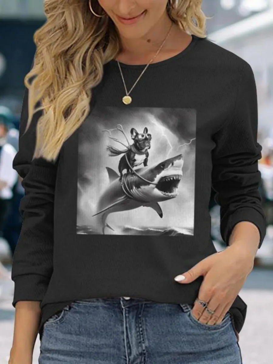 Dog and Shark Printed T-Shirt