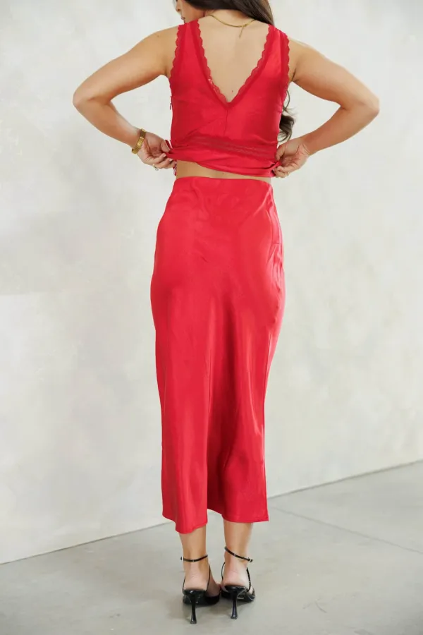 Satin Elastic Waist Maxi Skirt
