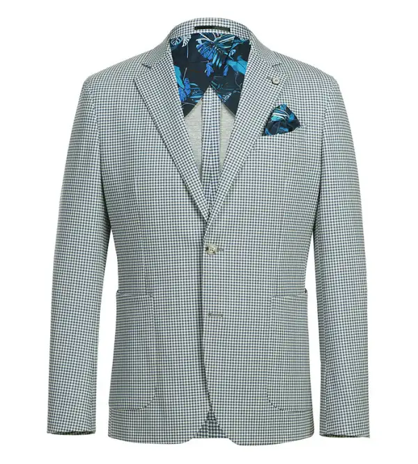 Sage Blue Slim Fit Check Side Vents Blazer