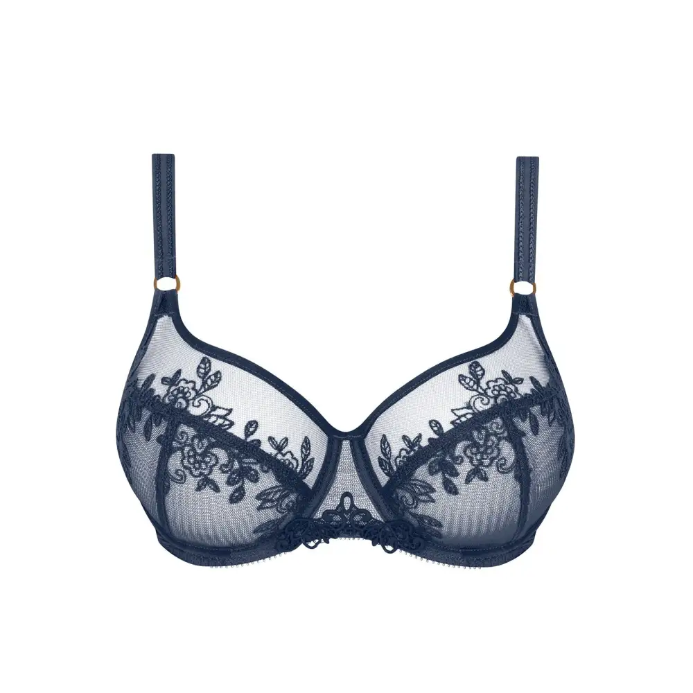 Women's Full Coverage Underwire Three-Part Cup Floral Lace Embroidery Mesh Floral Detail Lift Bra