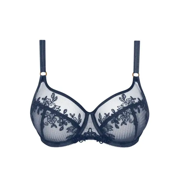Women's Full Coverage Underwire Three-Part Cup Floral Lace Embroidery Mesh Floral Detail Lift Bra