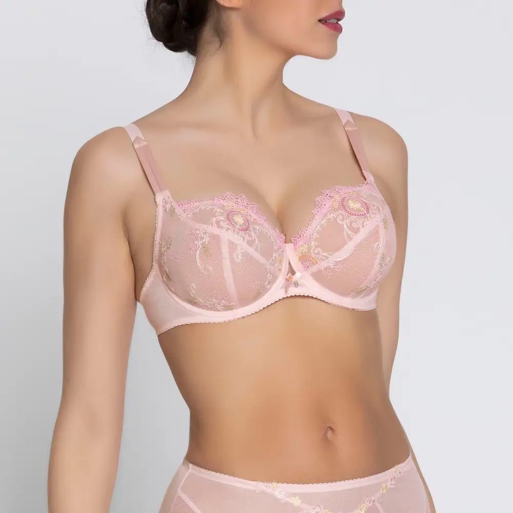 Women's Full Coverage Underwire Three-Part Cup Embroidery Mesh Cotton Blend Decorative Stone Bra