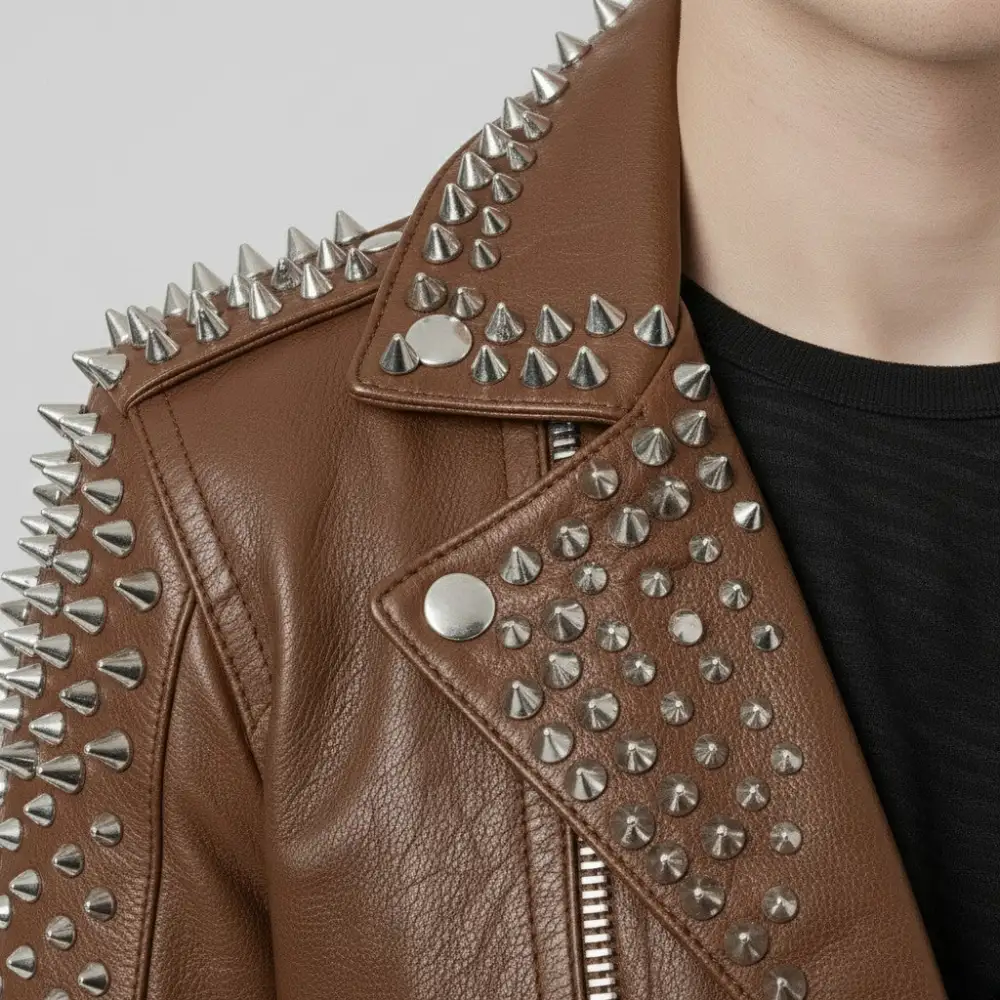 Classic Cowhide Biker Motorcycle Studded Jacket