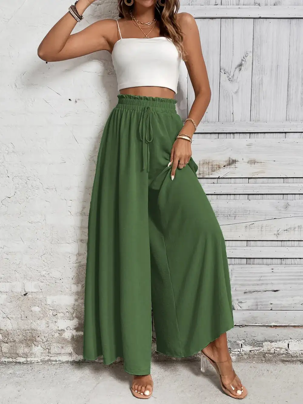 Wide Leg High Waist Tie Waist Pants