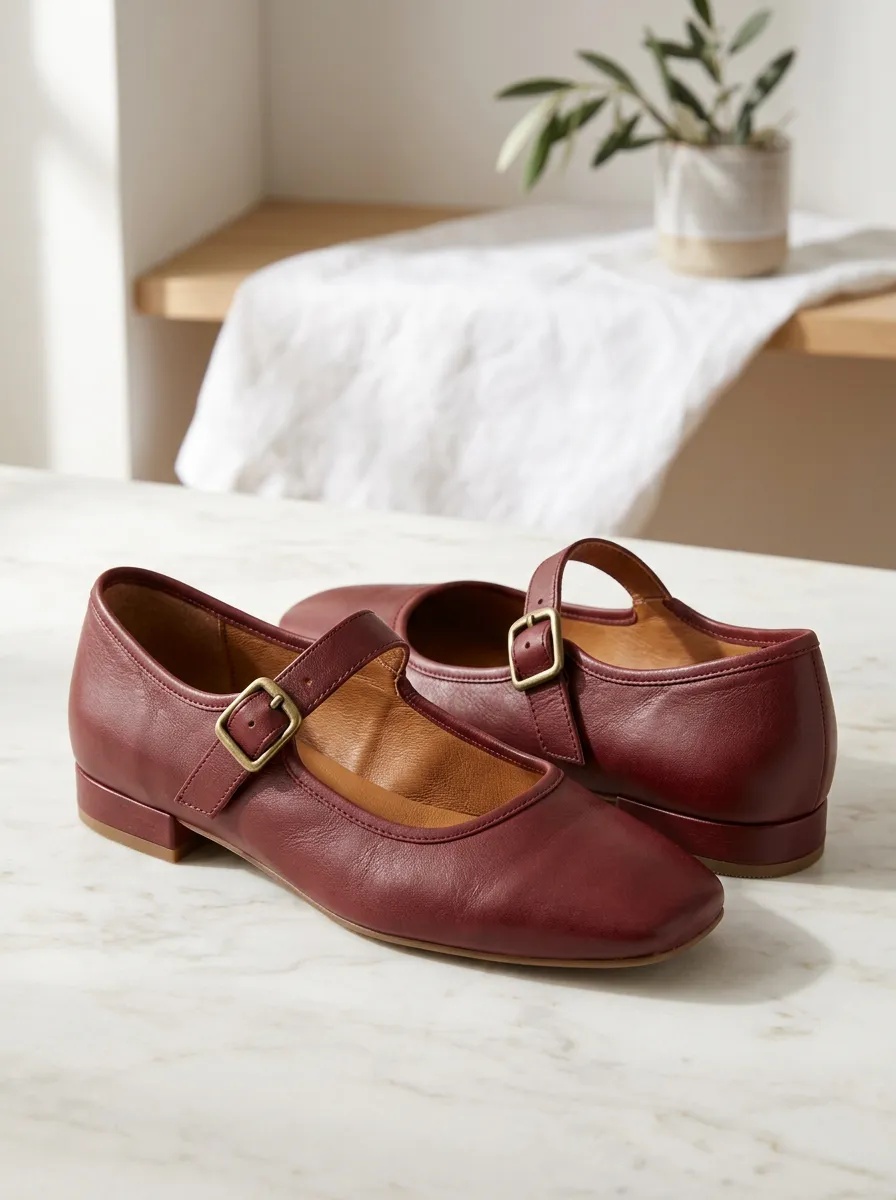 Women's Leather Buckle Strap Mary Jane Shoes