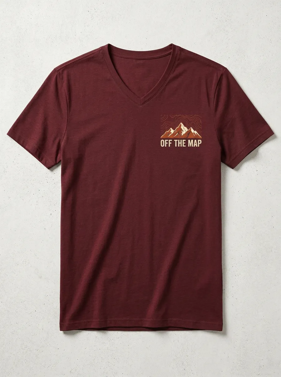 Men's Hiking Lover Off The Map Mountain Printed V-Neck T-Shirt