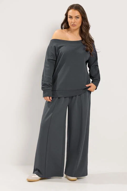 Grey Off Shoulder Ribbed Sweatshirt detail 1