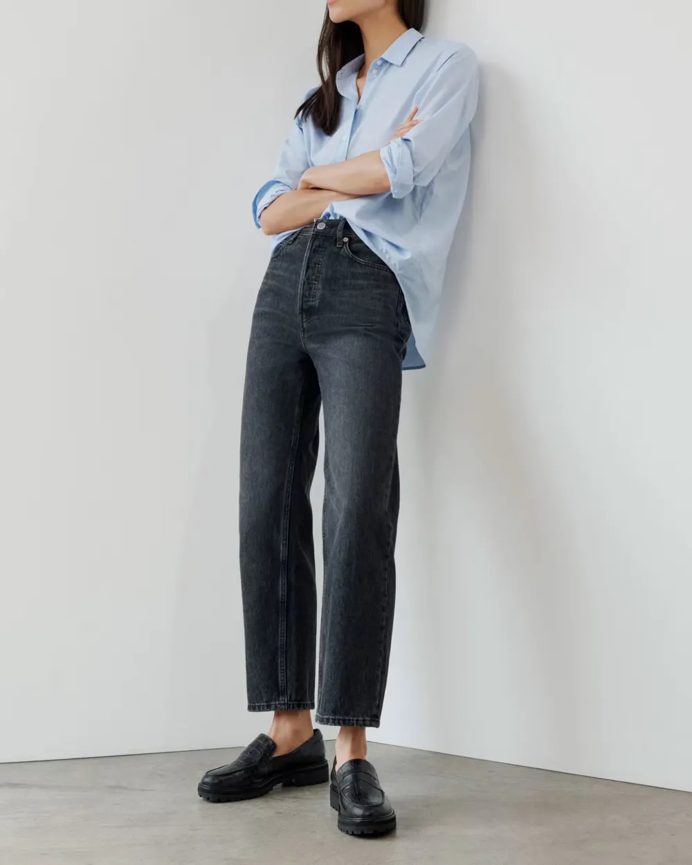 Washed High-Waisted Jeans
