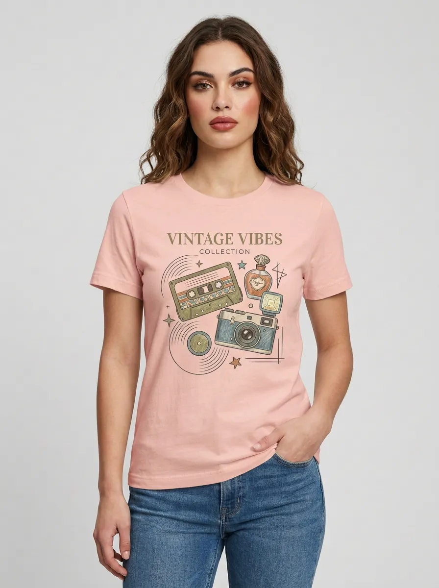 Women's Retro Nostalgia Cassette Camera Graphic T-Shirt