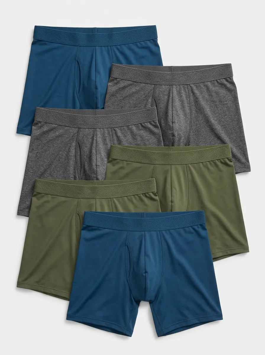 Men's Solid Pattern Heathered Texture 6-Pack Boxer Briefs