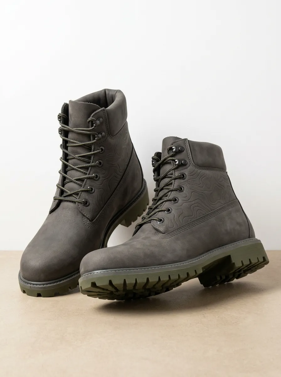 Unisex Everyday Outdoor Enthusiast Topographic Pattern Print Work Boots