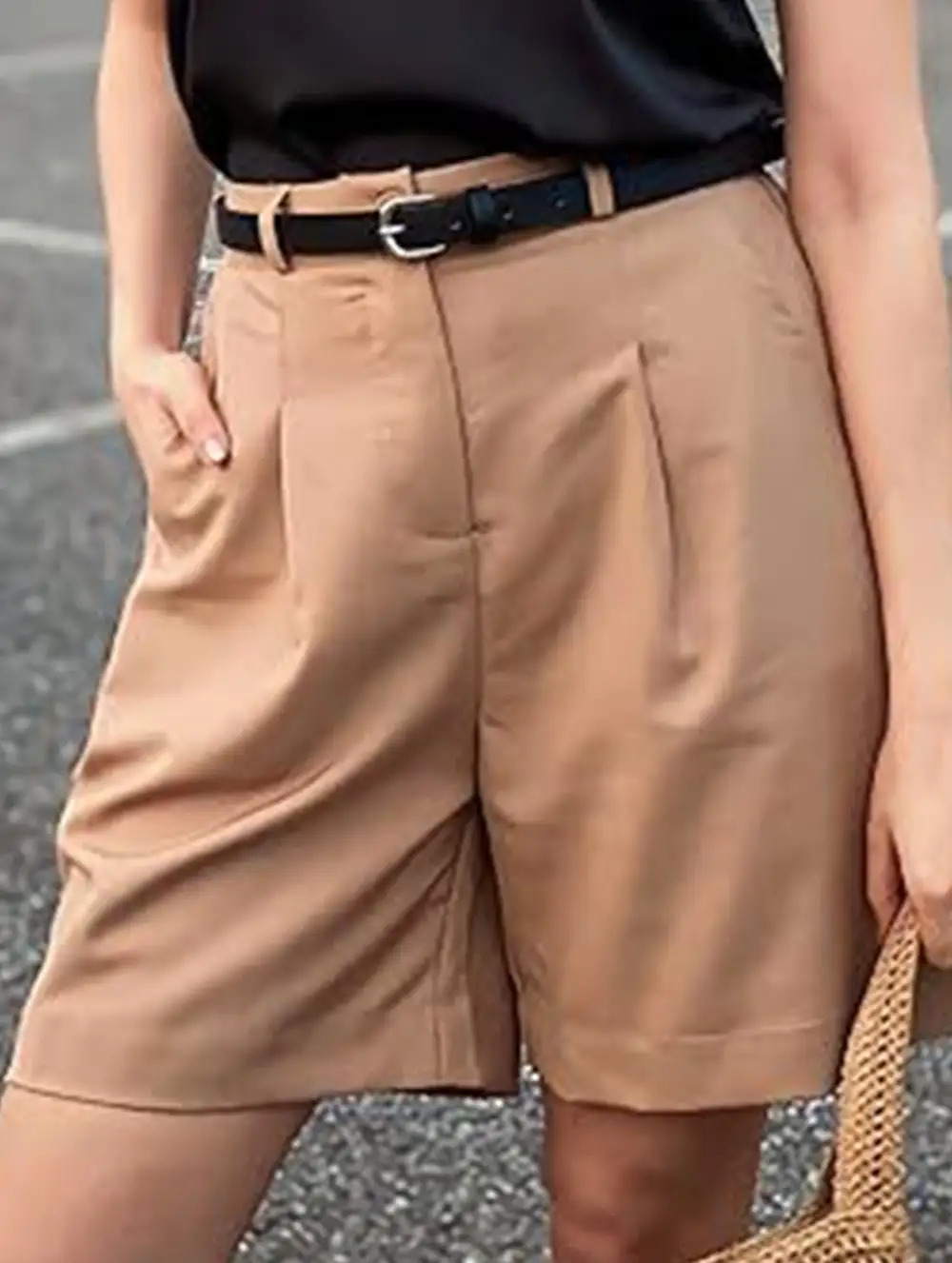 High-Waist Wide-Leg Suit Shorts