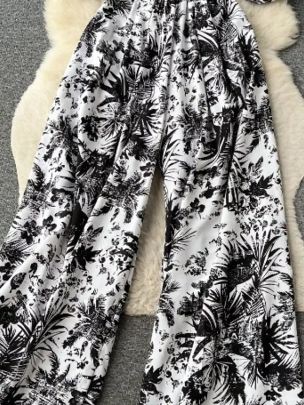 Smocked V Neck Wide Leg Jumpsuit