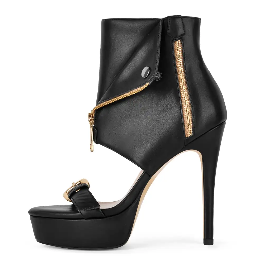 Platform Metal Zipper Buckle Bootie Sandals