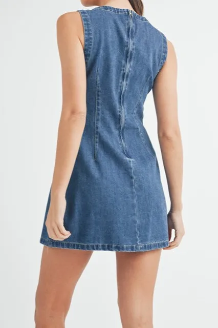 Light Wash Denim Sleeveless Mini Dress