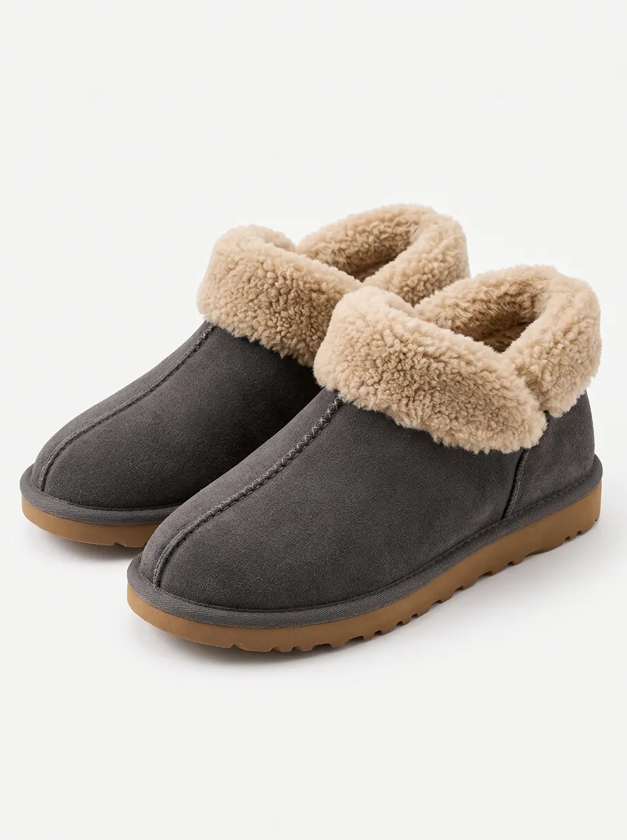 Comfort Focused Faux Fur Lined Suede Look Slippers