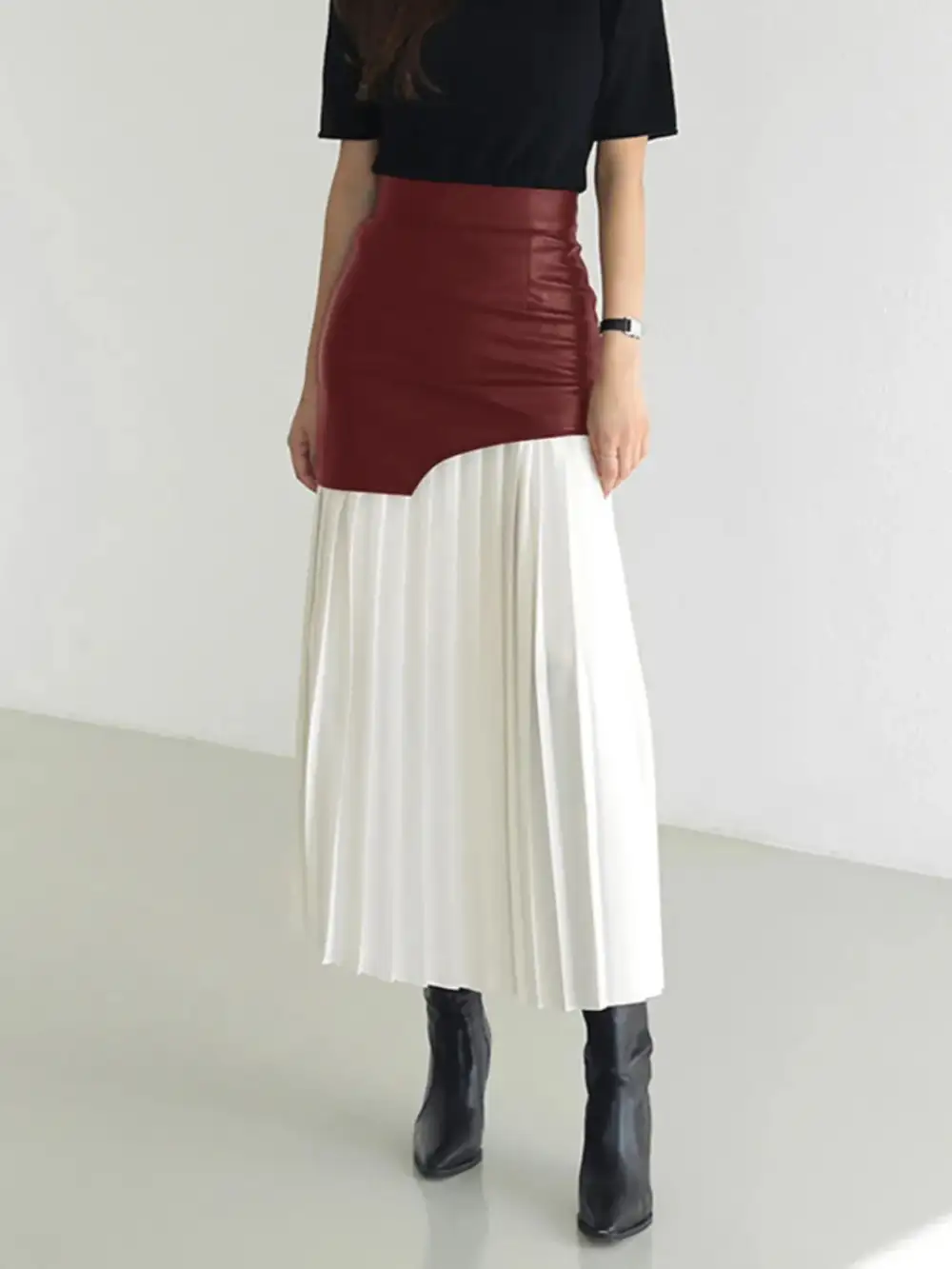 Softened Pleated Patchwork Skirt