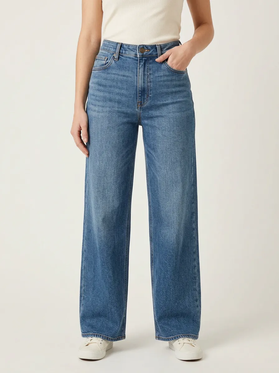 Women's Contrast-Stitch Coin-Pocket Wide-Leg Stretch Jeans