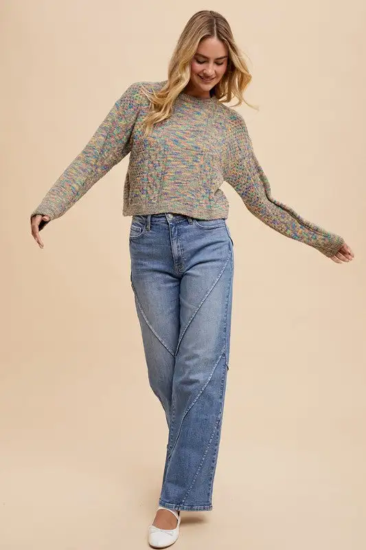 Wear Decorative Seams Wide Leg Denim Jeans