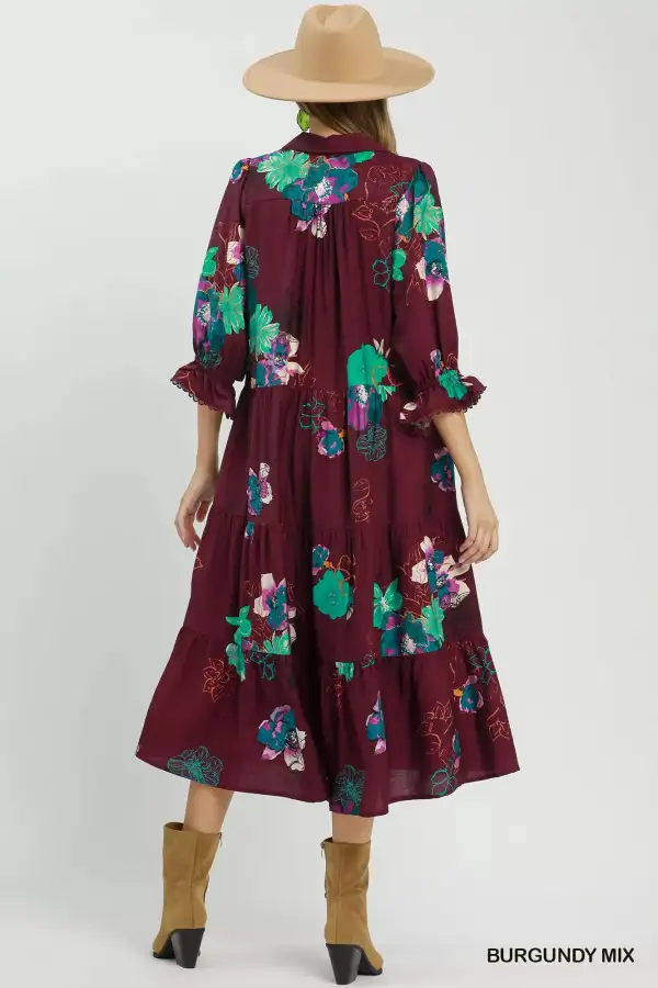 Tiered Tiered Midi Dress with Puff Sleeves