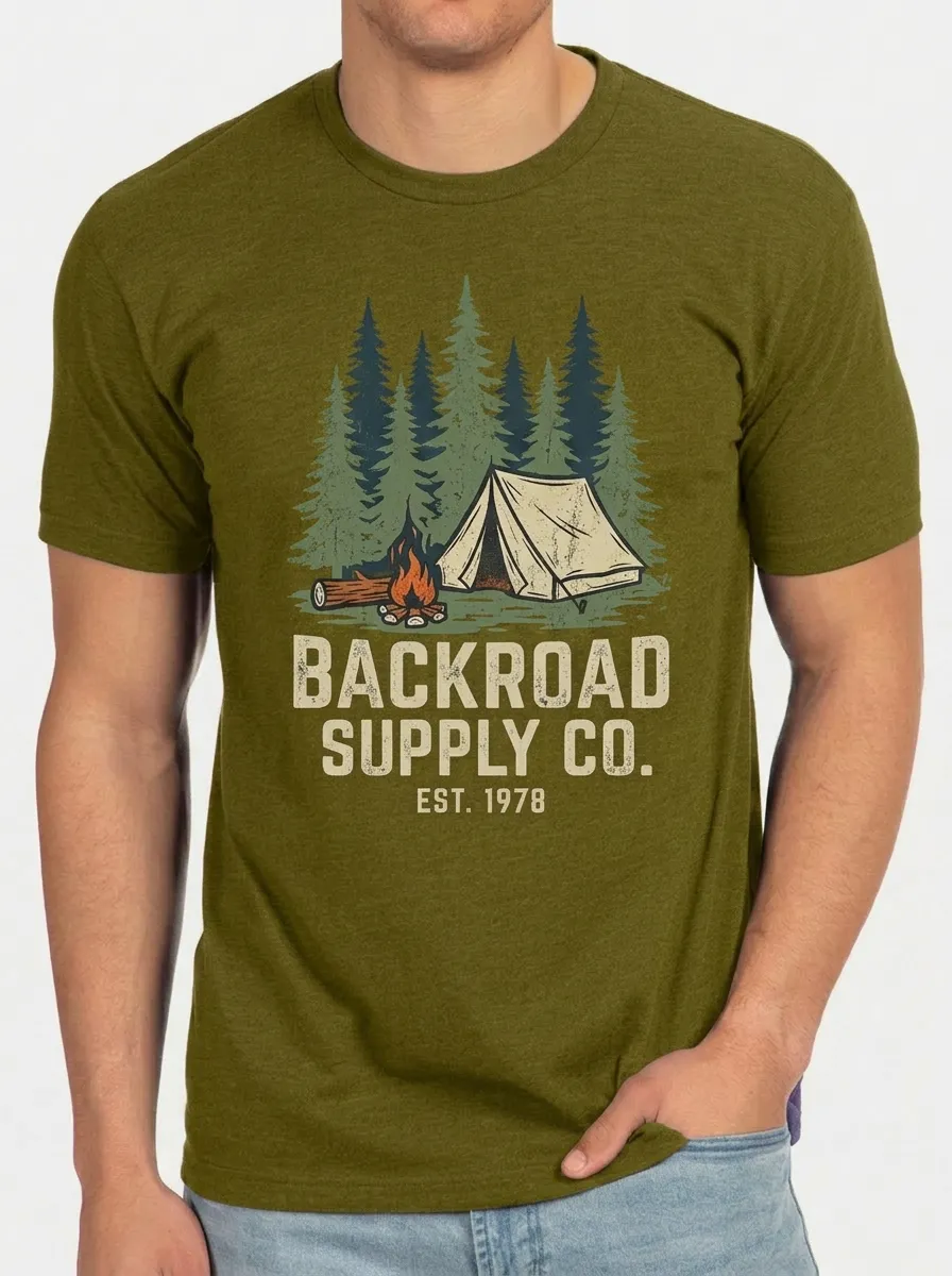Men's Camping Lover Forest Tent Campfire Printed T-shirt