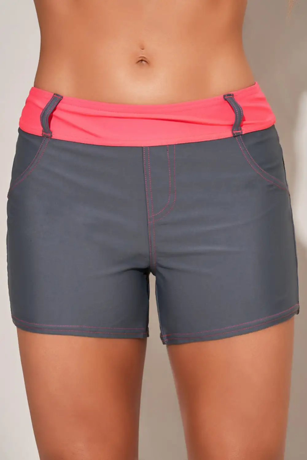 Swimwear Coral Waistband Faux Denim Sports Shorts