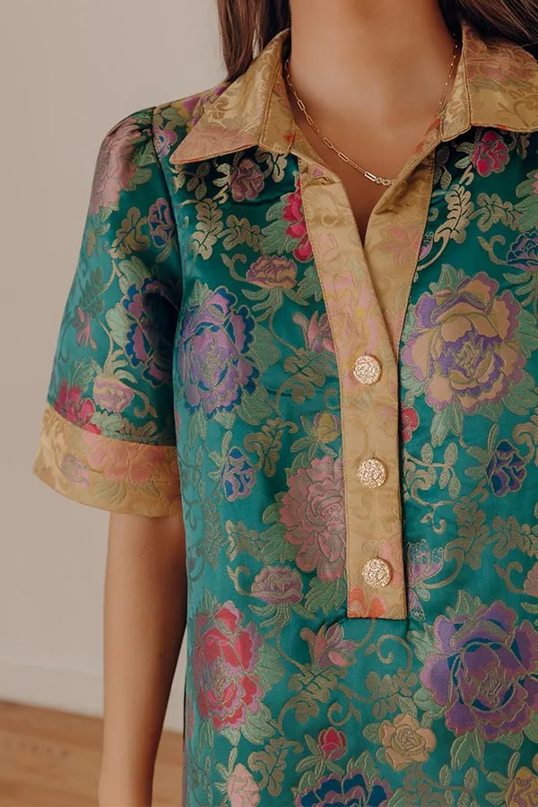 Button-Front Floral V-Neck Short Sleeve Relaxed Mini Dress