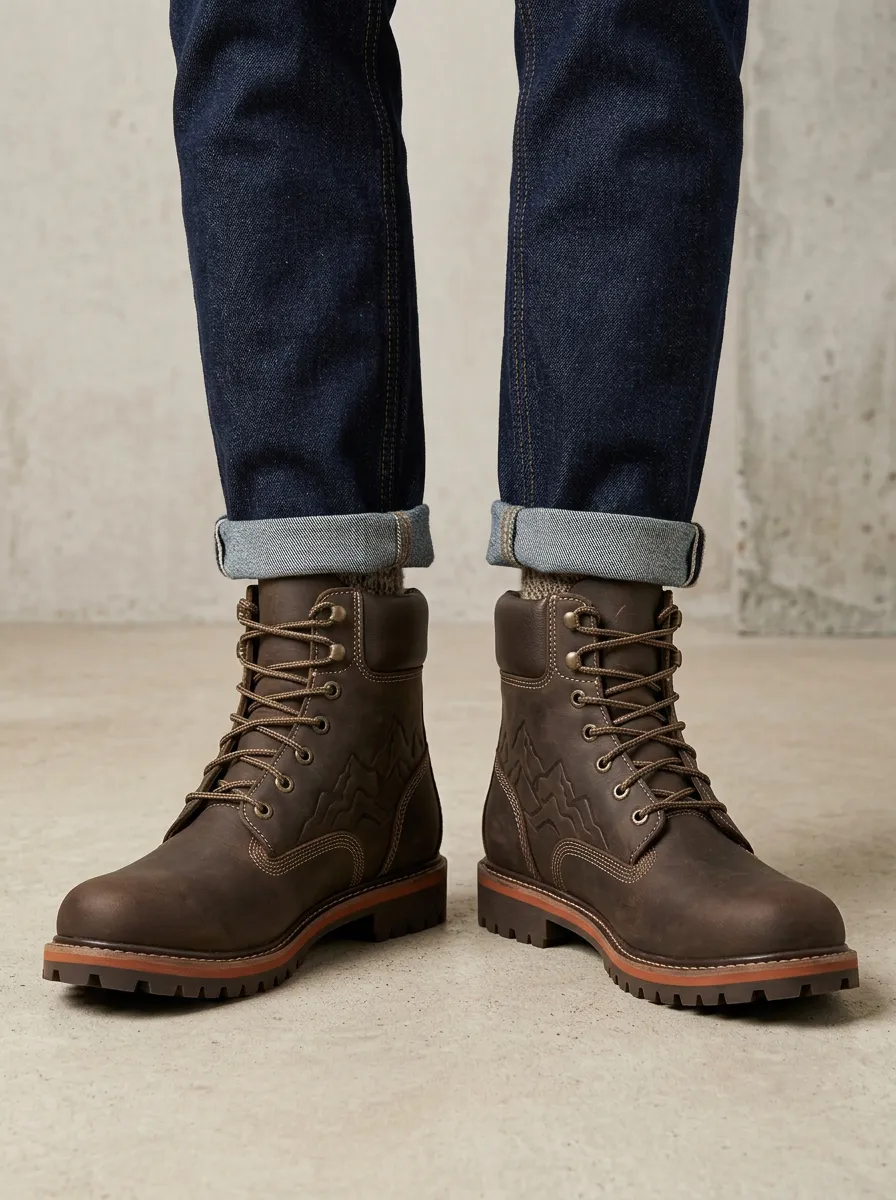 Unisex Outdoor Lover Mountain Embossed Print Work Boots