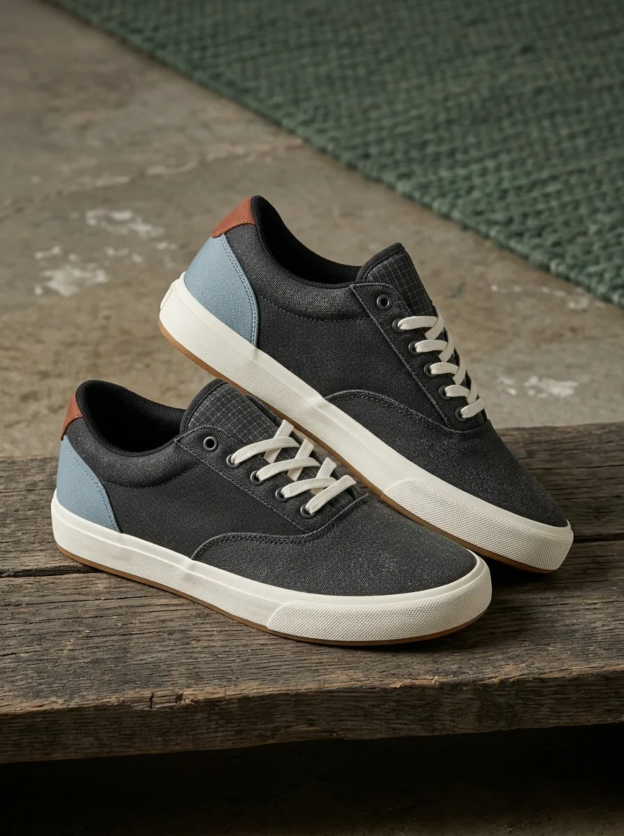 Men's Casual Grid Pattern Colorblock Canvas Sneakers