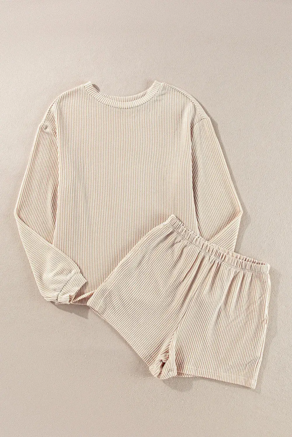 Round Neck Long Sleeve Top And Shorts Set