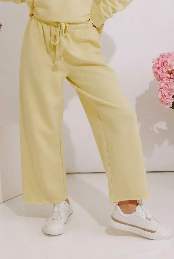High Waist Relaxed Wide Leg Fleece Drawstring Pants
