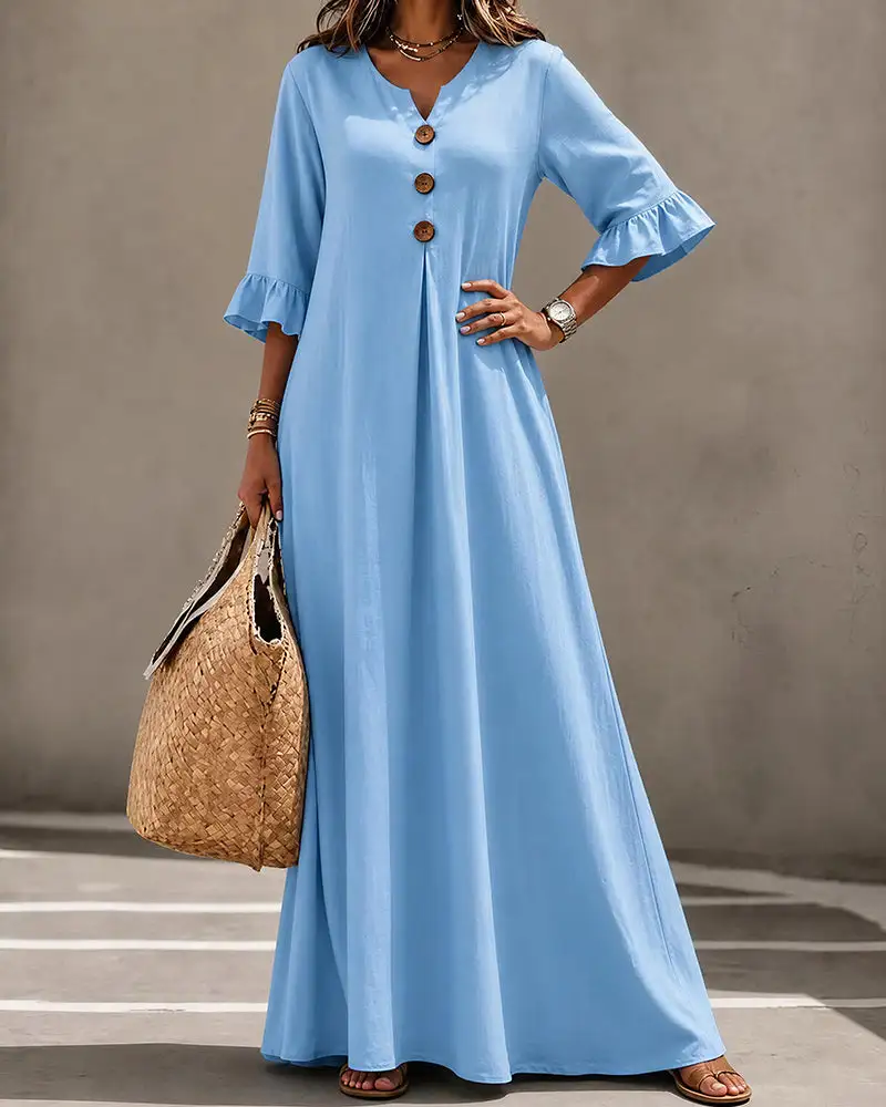 Effortless Boho V-Neck Ruffle Sleeve Maxi Dress