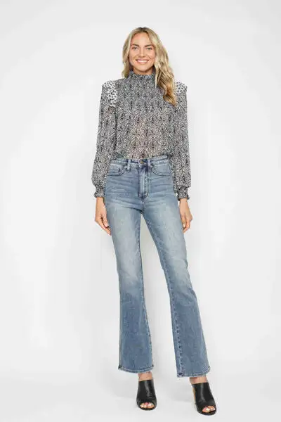 Casual Flare Leg Embroidered Denim Jeans