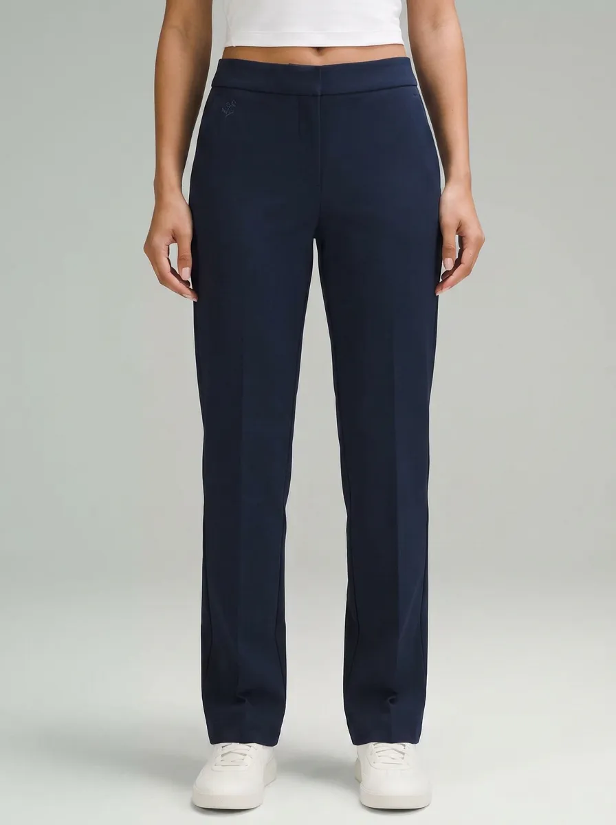 Women's Refined All Day Floral Embroidered Mid Rise Straight Leg Pants