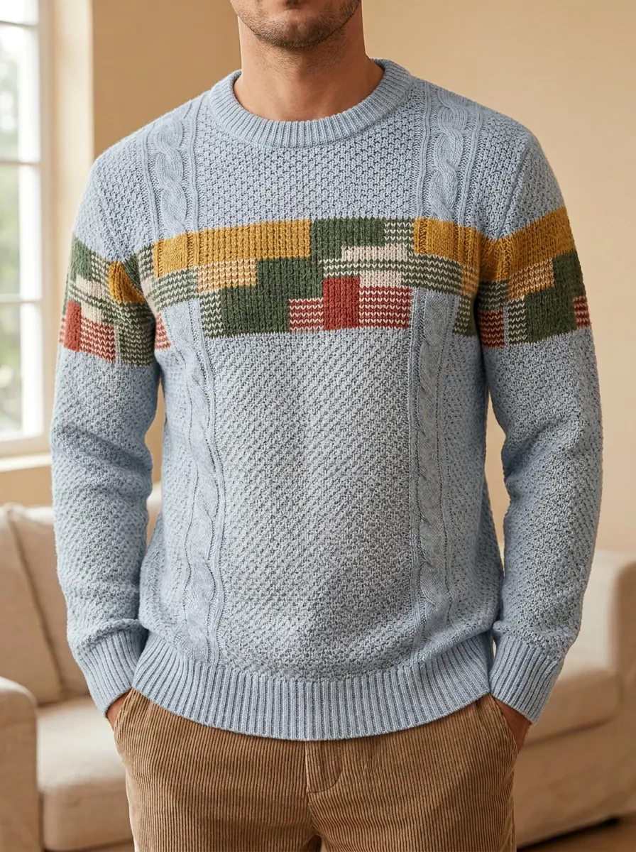 Men's Vintage Geometric Cable Knit Sweater
