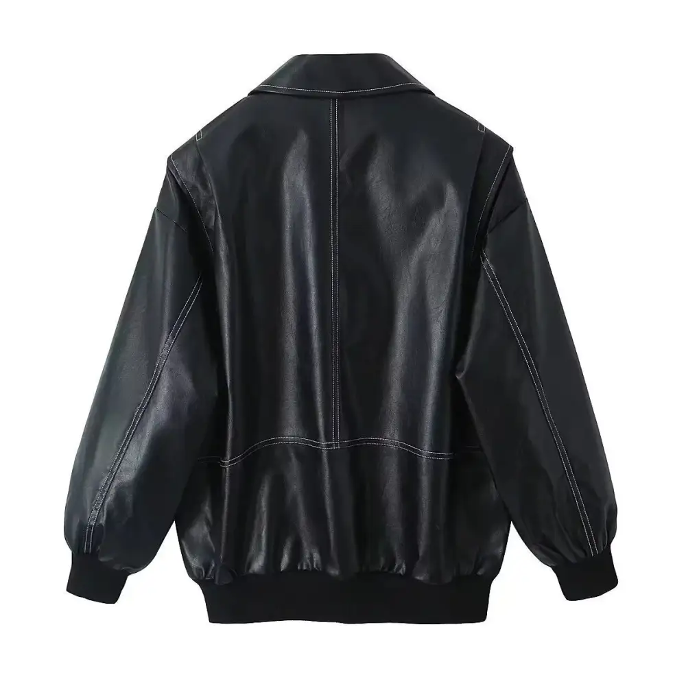 Tailored Faux Leather Zip Front Bomber Jacket